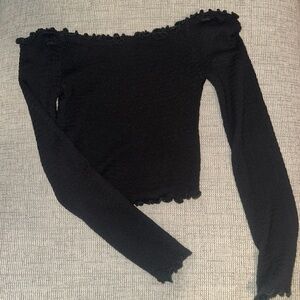 Black Off-Shoulder Long Sleeve Top